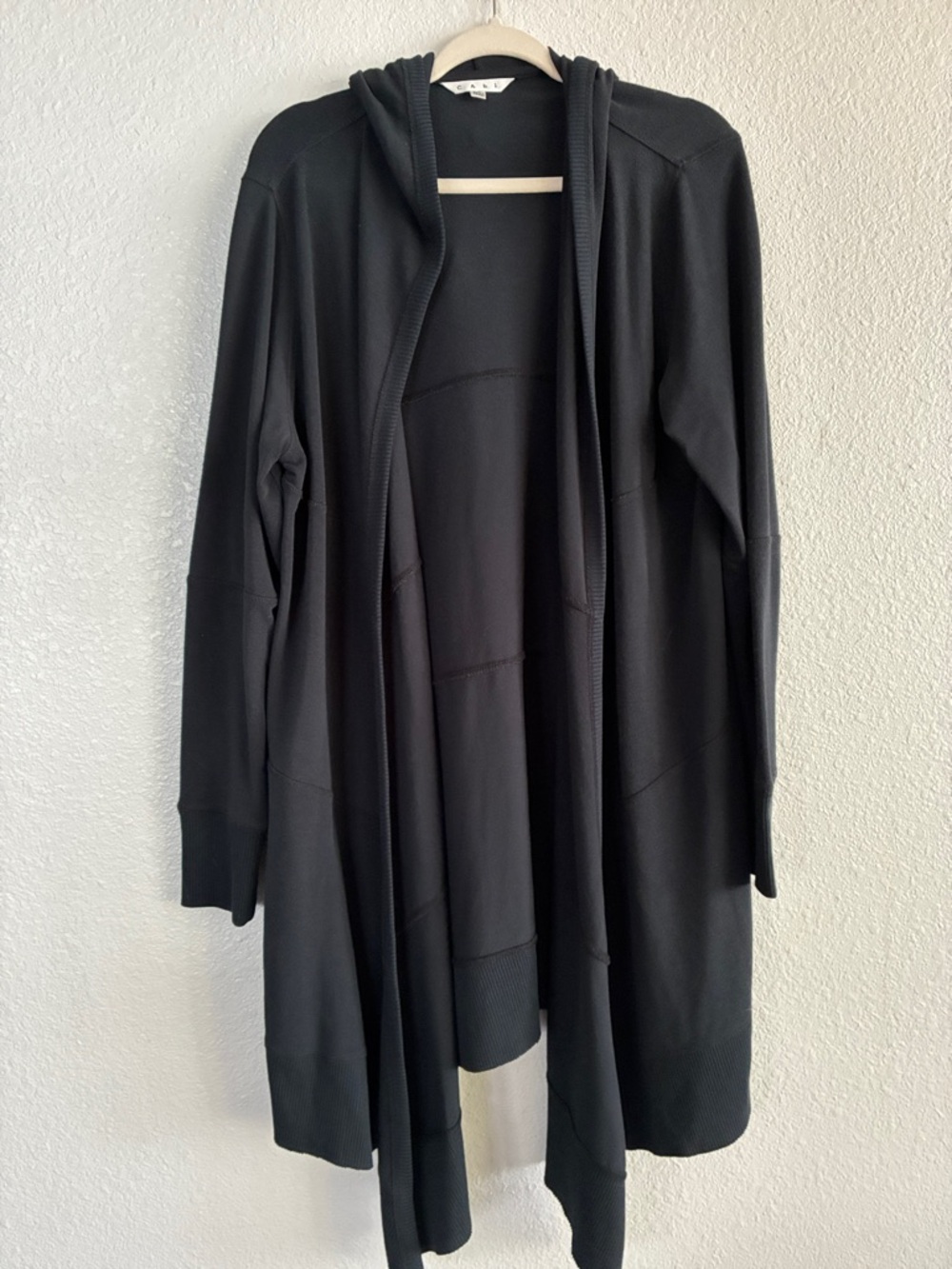 CAbi Black Hooded Open-Front Coatigan